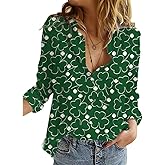 Hawaiian Button Down Shirts for Women Halloween Thankgiving Christmas Valentines St Patricks Long Sleeve Tops Blouse
