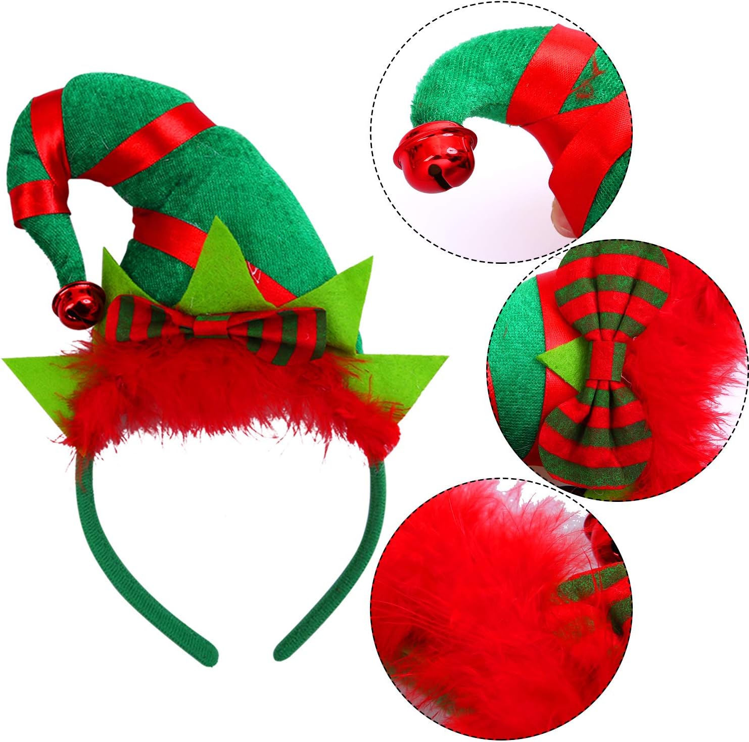 ELCOHO 6 Pack Christmas Headbands - Xmas Party Hat & Reindeer Antlers Headband for Christmas Party Decoration - Image 3