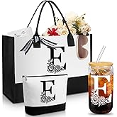 Aliceset Birthday Gifts for Women, Initial Canvas Tote Bag, 16oz Initial Glass Cup, Makeup Bag with Zipper Handbags & Wallets for Mom Sister Friends