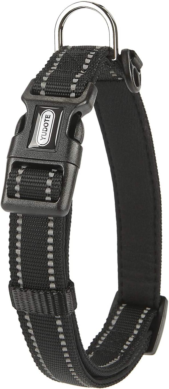 YUDOTE Dog Collar Medium Strong Reflective Nylon Webbing with Soft Comfy Neoprene Padded Linning for Medium Dogs Daily Use,Black - Image 4