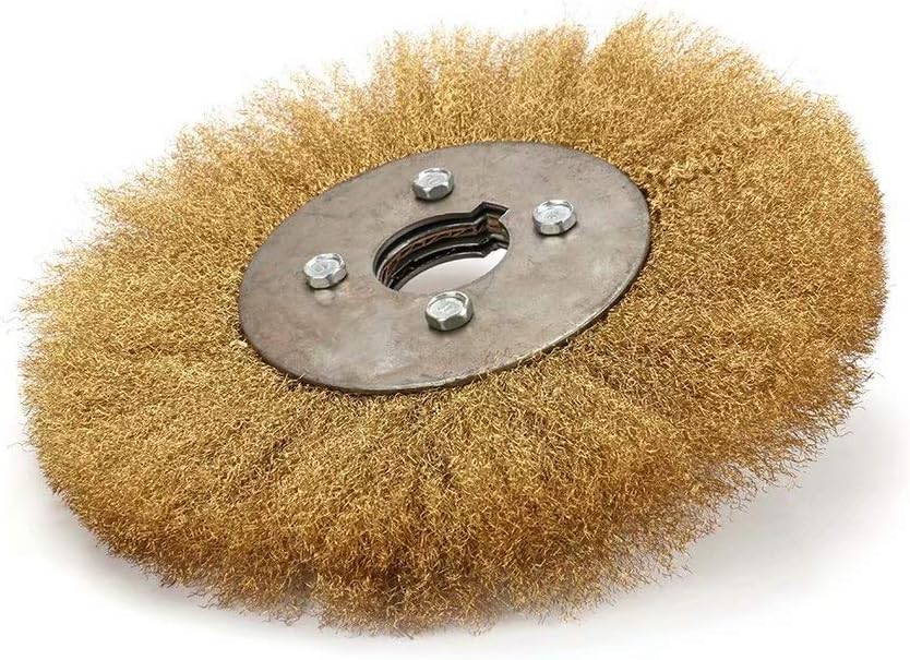 10"250mm Crimped Brass Flat Brush Copper Wire Wheel with 1-1/4" Bore for Bench Grinder Rust and Paint Removal, Cleaning and Surface Polishing 1Pc