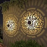 gardencave 2 Pack Solar Fence Lights Metal Solar Powered Outdoor Wall Deck Step Lights Tree Theme Waterproof Fence Light for Garden Post Patio Backyard Yard Decor (Tree, 2 Pack)