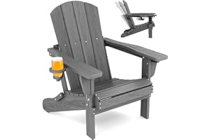 SERWALL Folding Adirondack Chair, Adirondack Outdoor Chair with Cup Holder, Adjustable Adirondack Chair with 3 Recline Positions, All Weather HDPE Outdoor Adirondack, Gray