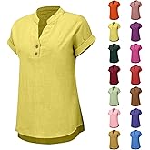 Linen Shirts for Women 2026 Spring Summer Plus Size Button Down Short Sleeve Blouses Casual Loose Comfy Gauze Tops