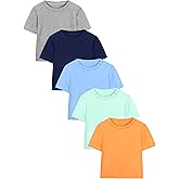 Poroka 5 Pack Boy Shirts Toddler Short Sleeve Cotton T-Shirt Cloth Summer Crew Neck Tops for Kids