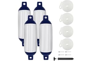 VEITHI 4.5/5.5/6.5/8.5/10/16 inch Boat Fenders 4 Pack,Ribbed Twin Eyes Vinyl Boat Bumpers Fenders,Boat Bumpers for Docking Come with Ropes Needles and Pump to Inflate