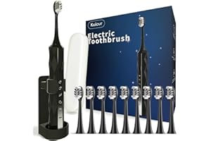 KUICUR Diamond Style - Sonic Electric Toothbrush for Adults and Kids, Comes with 10 Brush Heads & Travel Case, 5 Modes with 2 Minutes Built in Smart Timer, One Charge for 90 Days, 42,000 VPM Motor (Black)
