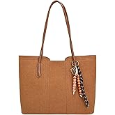 Travistar Tote Bag for Women - Faux Suede Leather Purse Shoulder Top Handle Handbags Fall Hobo Work Satchel 2025 with Pendant