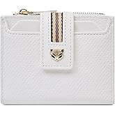 FOXLOVER Small Wallet for Women Soft Leather RFID Blocking Bifold Zipper Pocket Wallet Card Case Purse with ID Window(Cream White 01)