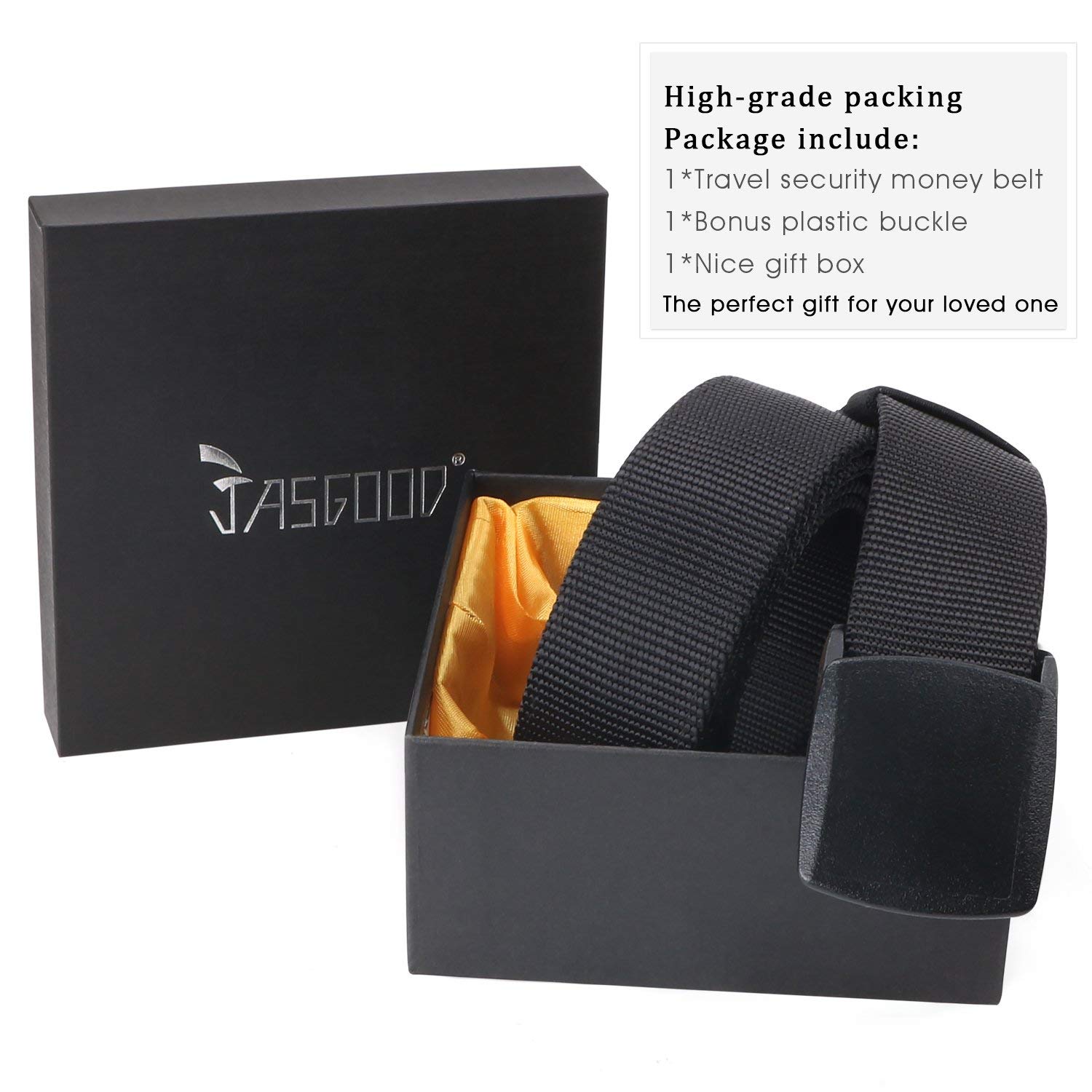 Travel Security Money Belt with Hidden Money Pocket - Cashsafe Anti-Theft Wallet Unisex Nickel free Nylon Belt by JASGOOD