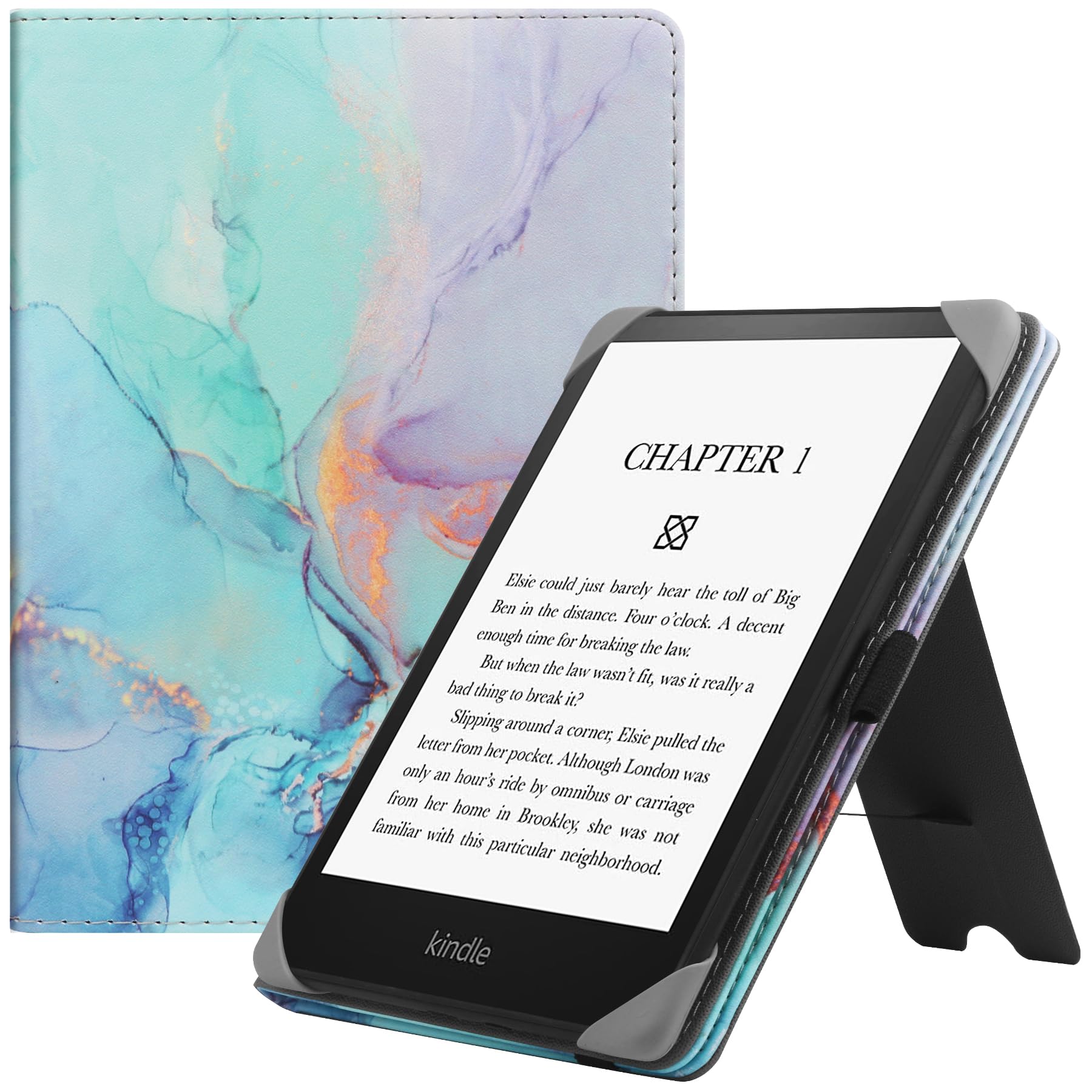 HGWALP Universal Stand Case for 6/6.8/7 inch paperwhite, PU Leather Stand Cover with Handstrap Compatible with All 6" 6.8" 7" Kindle Paperwhite/Colorsoft/Kobo/Pocketook/Sony eReaders-Marble Blue