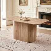 Lecafur HL 63" Large Oval Corners Dining Table for 4 6, Natural | Rounded Corners Metal Frame Grooved Pedestal Base Modern Rectangle Kitchen Dinner Dining Table Wood-Patterned Surface