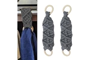Crapyt 2 PCS Crochet Hanging Dish Towel Kitchen Towel Hanger Dish Towel Holder Hanging Kitchen Towels Ring Grey 10.43"×2.56" Towel Clips for Kitchen