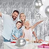 TONIFUL 3Pcs Silver Metallic Tinsel Fringe Curtains 3.3x6.6 ft Backdrop view 4
