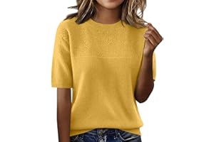 LCMTWX Women's Crew Neck Short Sleeve Knit Top Diamond Pattern Casual Loose Fit Sweater for Women