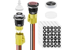 FILN - 2Pcs Latching Pushbutton Switch Black Plated Power Button Includes 185 Symbols 12V Button Switch 19mm Mounting Hole 5A IP65 Waterproof 24V Switch for DIY, Car, Marine, Motorcycle (Red)