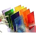 Lanyani 10 Sheets Bright Variety Transparent Textured Stained Glass Sheets Pack, 4 x 6 inch Large Cathedral Glass Mosaic Tiles for Crafts, Mixed Color
