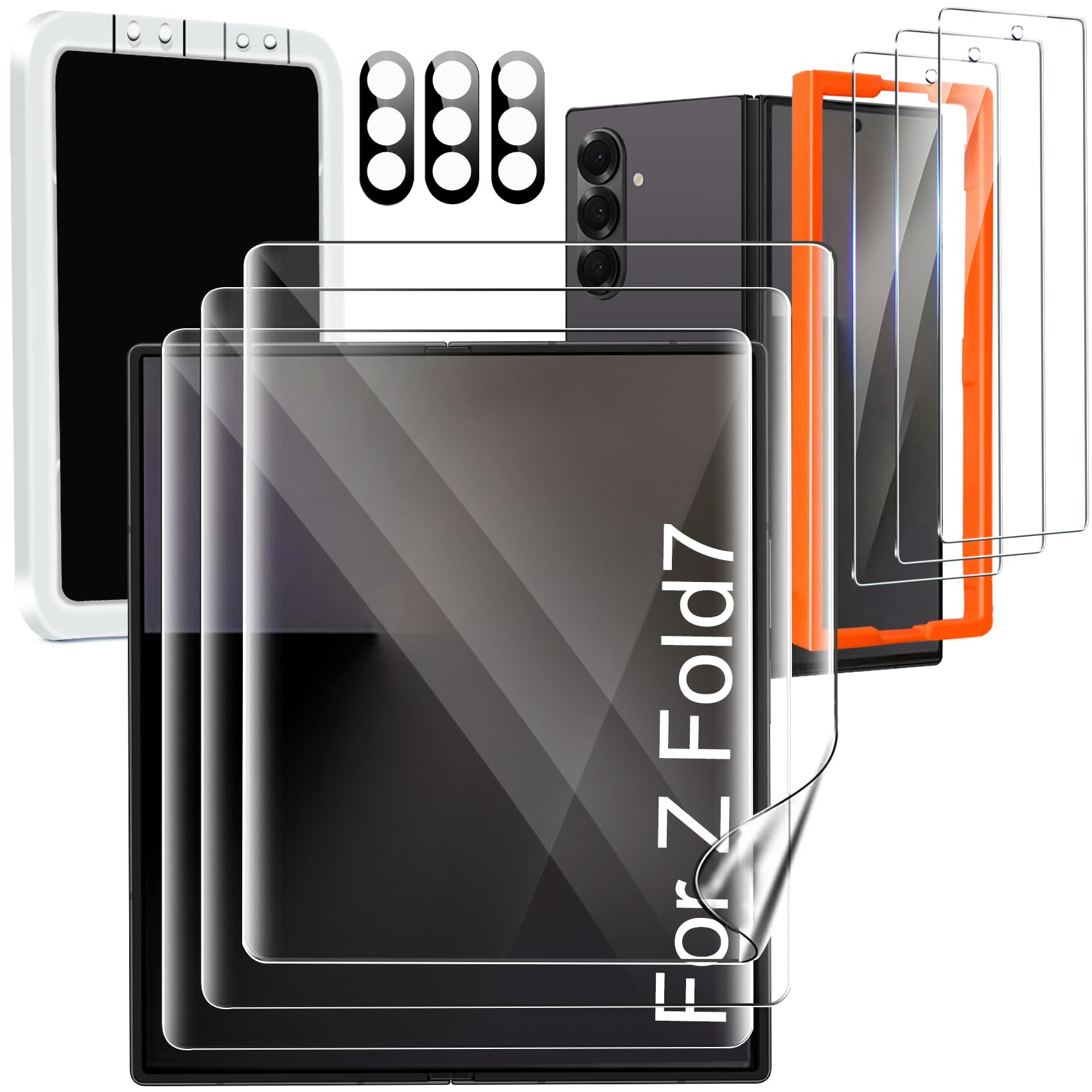 Photo 1 of Milomdoi 9 in 1 Screen Protector for Samsung Galaxy Z Fold 7, 3 Inside Flexible Film + 3 Front Tempered Glass + 3 Camera Lens Protector Accessories with Installation Frame, No Bubbles