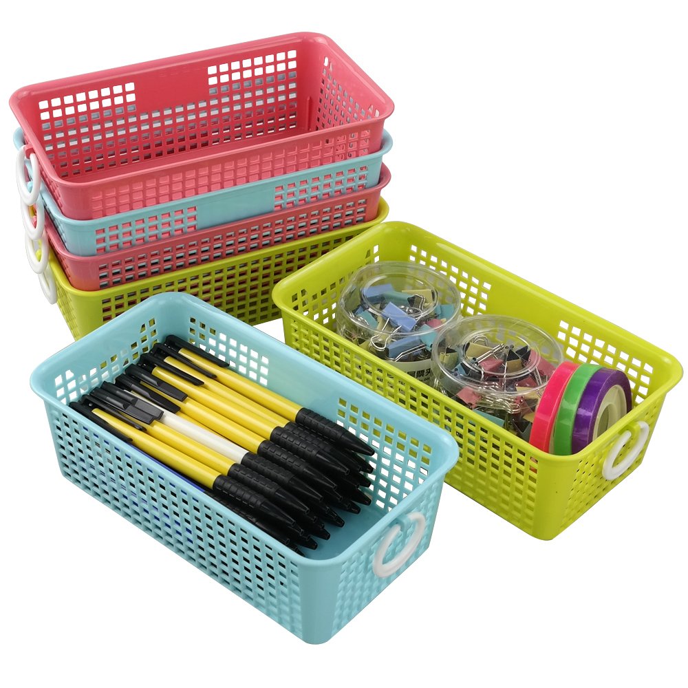 Cadineer Small Plastic Rectangular Desktop Storage Basket, Pack of 6