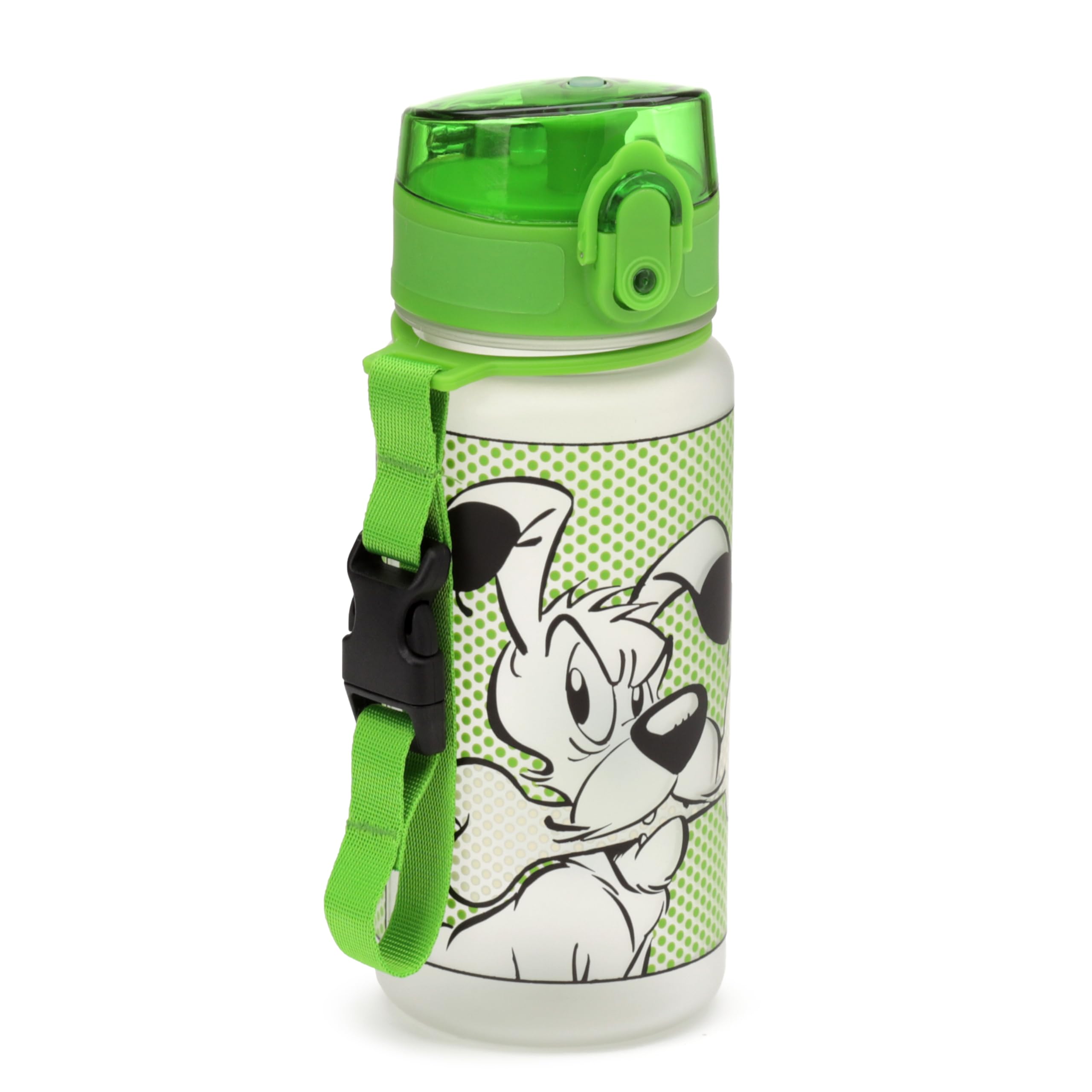 Puckator Idefix (Dogmatix) Pop Asterix Top 350ml Shatterproof Children's Bottle - Reusable Insulated Active Water Bottle Flask For Girls And Boys With A Carry Handle & Straw - For School Nursery