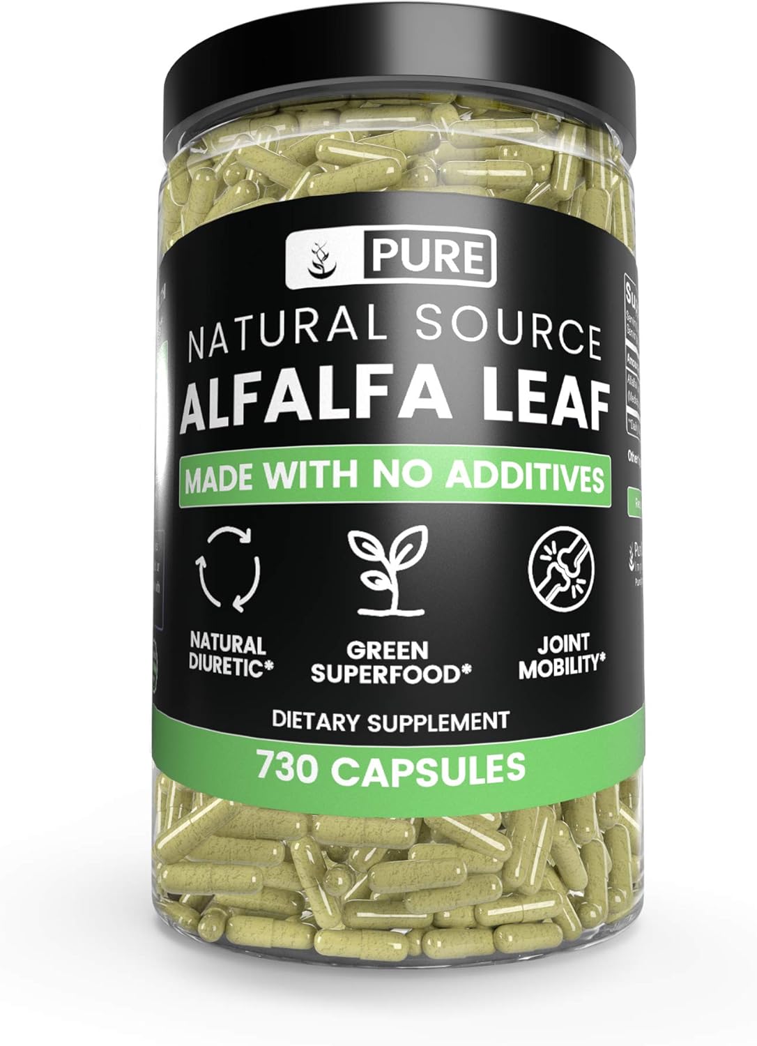 Natural Alfalfa Leaf, 730 Capsules, 3-Month Supply, No Stearates or Rice Filler, Made in USA, Pure and Gluten-Free, 1000 mg of Potent & Undiluted Alfalfa Leaf per Serving with No Additives: Health & Personal Care