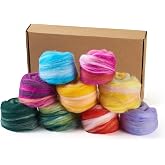 Beadthoven 9 Colors Colorful Felting Wool Roving 45G Needle Felting Wool Roving Yarn Assorted Color Fiber Spinning Wool Roving for Needle Felting, DIY Hand Spinning, Wet Felting, DIY Craft
