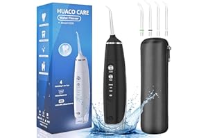 HUACO CARE Water Dental Flosser for Oral Cleaning,3 Modes Dental Oral Irrigator,Cordless Portable,IPX7 Waterproof,Powerful Battery Life,Water Teeth Cleaner,Picks for Home and Travel Black