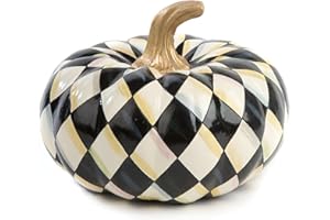 MACKENZIE-CHILDS Courtly Harlequin Squashed Small Decorative Pumpkin for Fall Decor, Autumn Decorations for Home