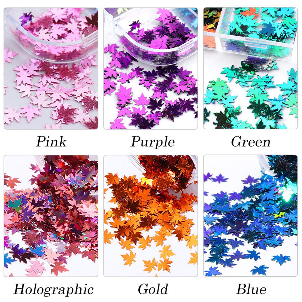 Macute Fall Nail Art Glitters Maple Leaf Nail Sequins, 12 Grids Autumn Leaf Shape Flakes Holographic Gold Red Maple Leaves Paillettes Designs for Nails Gel Polish Supplies Manicure Tips Decorations : Beauty