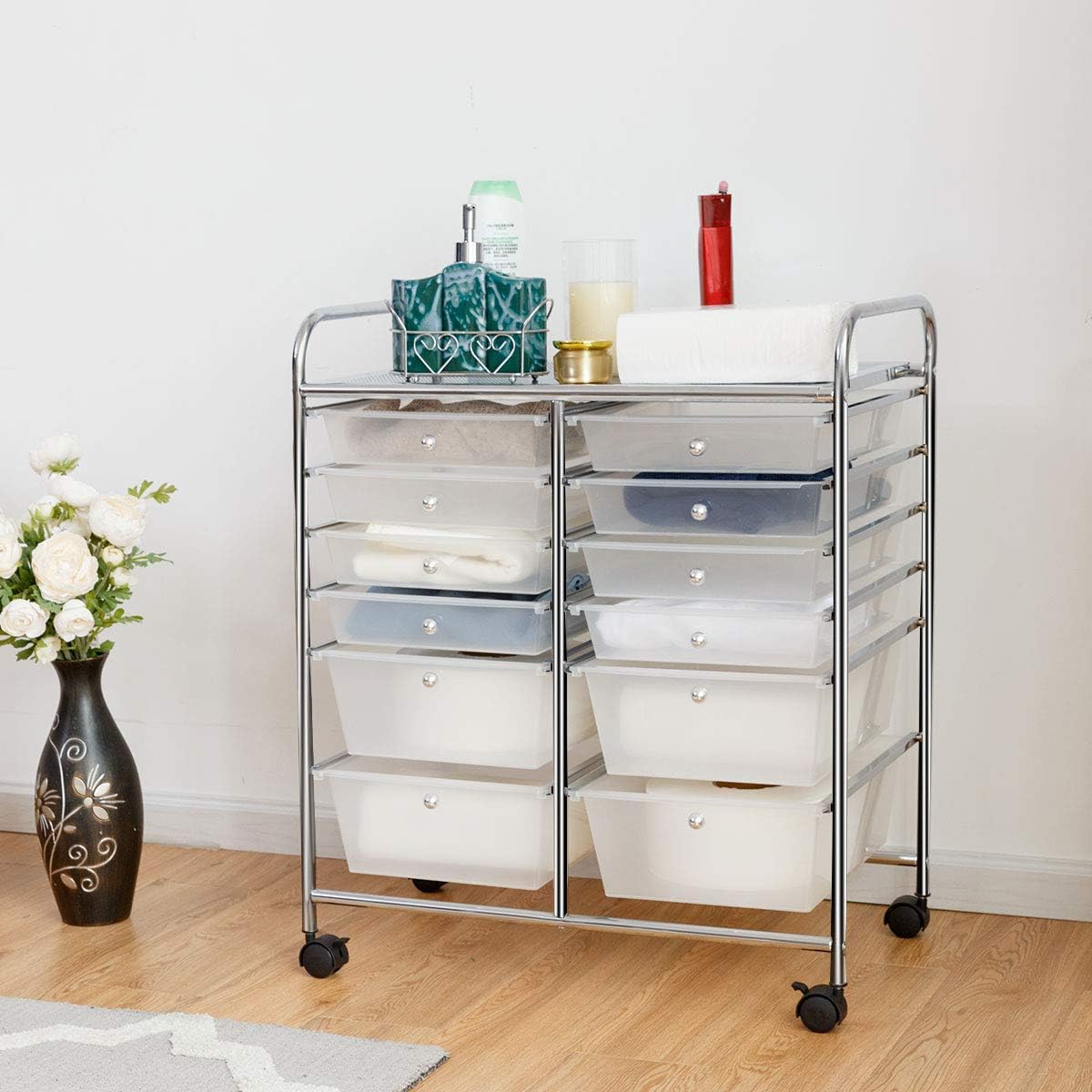 Giantex 12 Drawer Rolling Storage Cart Tools Scrapbook Paper Office School Organizer (White) : Office Products