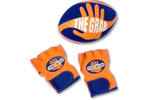 THE GRAB BY THE MAKERS OF SWERVE BALL The Grab Football - Make Incredible One Handed Catches, Game of Catch and Throw Football Toy, Includes 2 Gloves