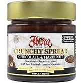 Flora Fine Foods Chocolate &amp; Hazelnut Crunchy Spread | Imported from Italy | 7.76 oz jar | Spreadable Chocolate Sweet Butter (Single Jar)