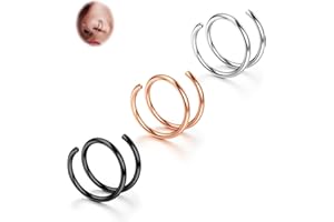BodyBonita 2-8Pcs Softened 316L Stainless Steel Double Hoop Nose Ring for Single Piercing 22G 20G 18G Bendable Twist Spiral Nose Rings Hoops for Women 8mm 10mm