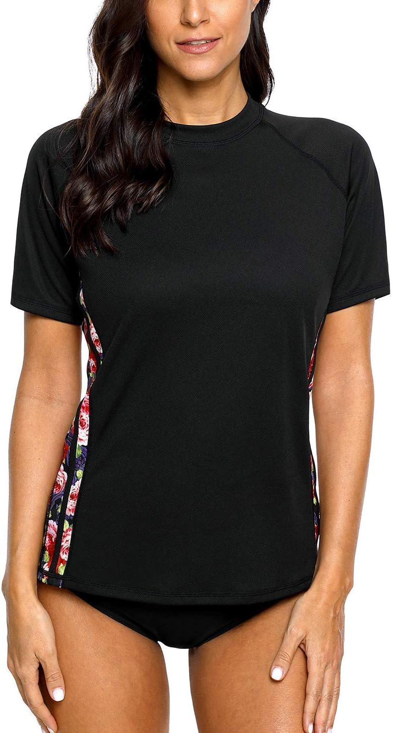 CharmLeaks Women's Short Sleeve Rashguard Swimwear UPF 50+ Rash Guard Athletic Tops