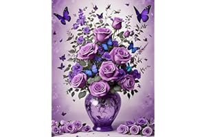 DIYCYCY Floral&Butterfly Diamond Art Kits for Adults Beginners,DIY 5D Diamond Painting Flowers,Round Full Drill Gem Art for Adults,Diamond Dots Paintings Picture Crafts Home Wall Decor 12x16 in