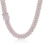 PY BLING 12mm Mens Women Heavy Iced Out Miami Cuban Link Chain or Bracelet 14K Gold White Rose Gold Plated CZ Lab Diamond Hip Hop Jewelry Necklace Choker with Gift Box