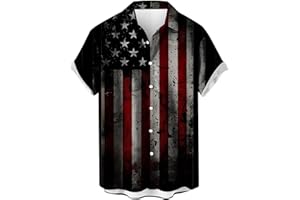 TXXEOSS Mens 4th of July Patriotic Shirts Short Sleeve Button Down Red White Blue Stars Stripes American USA Flag Hawaii Tops