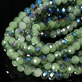 5 Strands 6mm AB Green Color Half Plated Faceted Rondelle Beads, Songxi Glass Beads for Keychain Making Necklace Earring Jewelry Making for Gemstone DIY Craft Supplies