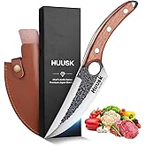 Huusk Chef Knives with Sheath, Hand Forged Viking Knife, Japanese Butcher Knife, Cool Caveman Knives for Kitchen and Outdoor Camping, Gift for Men and Women