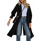Tankaneo Womens Long Trench Coat Double Breasted Notch Lapel Lightweight Oversized Windproof Fall Overcoat with Belt
