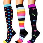 Double Couple 3 Pairs Compression Socks for Women Men 20-30mmhg Knee High Stocking for Sports Running Travel Nurses