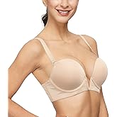 Women's Deep V Plunge Padded Push Up Underwire Bra Low Cut Convertible Brassiere with Clear Straps