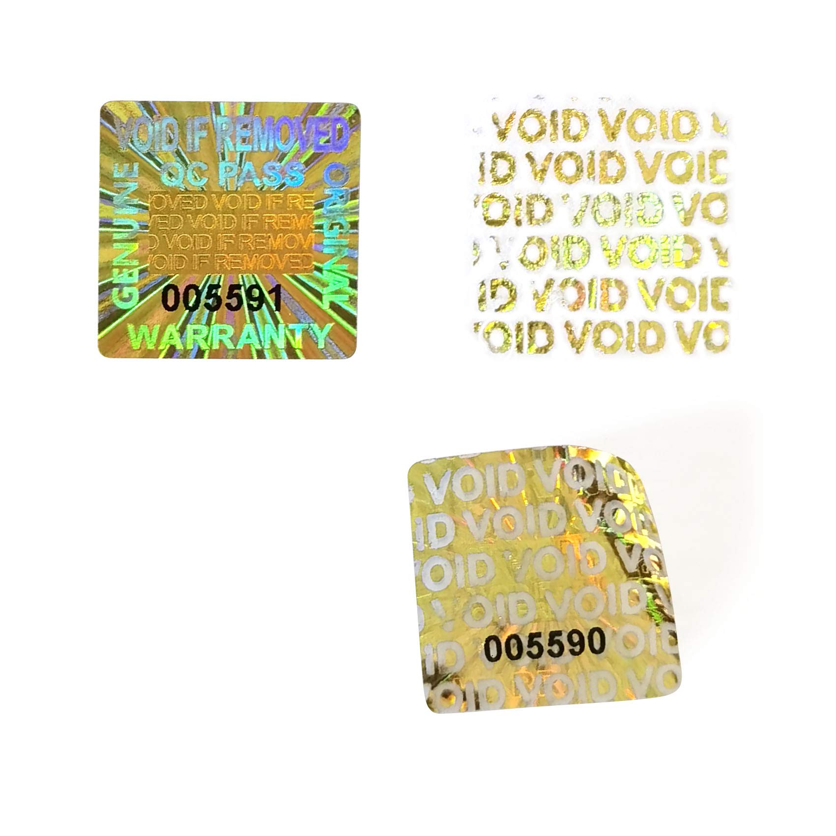 Laser Hologram Stickers Tamper EVIDENT Security with Serial Numbers Void if Removed 0.787 inch Golden Square Hologram Label 500pcs