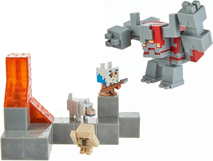Amazon Com Minecraft Dungeons Redstone Monstrosity Mangle With Redstone Monstrosity Armored Valorie Iron Golem Summoned Wolf Battle In A Box Gift For Kids Age 6 And Older Gwc01 Toys Games