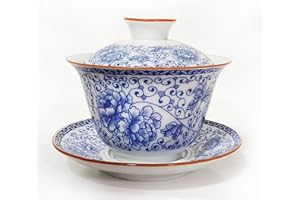 WEOPYCJ Gaiwan Tea Cup Porcelain, Traditional Chinese Tea Cups Gongfu Tea Bowl Sancai Teacup GAI Wan Tea Set (6.8oz)