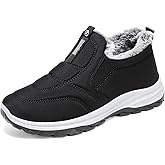 NEKGNL Men's Winter Warm Fur lined Slip-On Snow with Arch Support Outdoor Lightweight Non-Slip Waterproof Mid top Walking Shoes