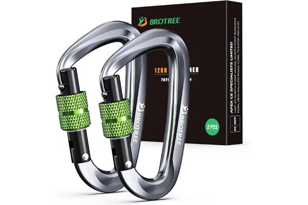 Brotree Carabiner Clips Heavy Duty 12KN (2697lbs) Locking Carabiner Lightweight Aluminium Caribeaner for Hammock, Camping, Hi