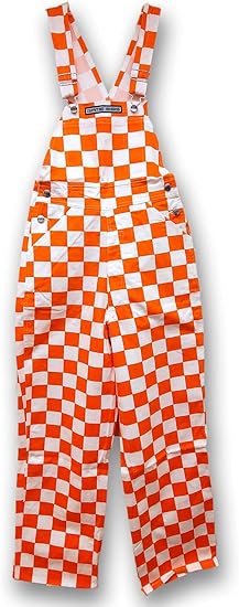 orange and white checkered overalls