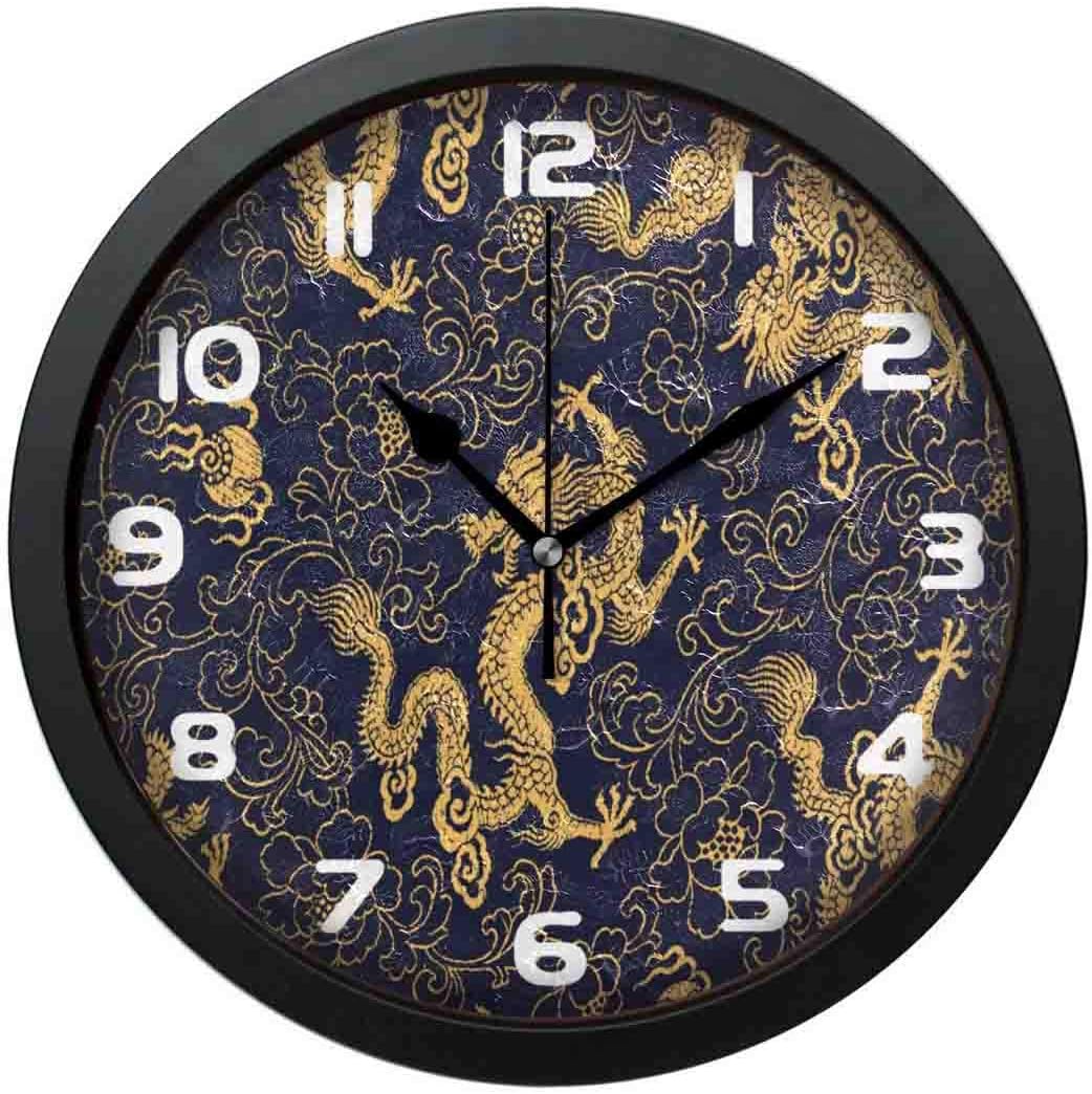 Chinese Golden Dragon Individuality Modern Wall Clock, Silent
