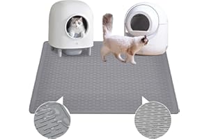Colewin Cat Litter Mat,34x22in Litter Mat with Raised Edges,Waterproof Rubber Litter Box Mat,Soft Washable Cat Litter Mats Litter Trapping Mat Easy to Clean,Indoor Floor Large Kitty Litter Mats Grey